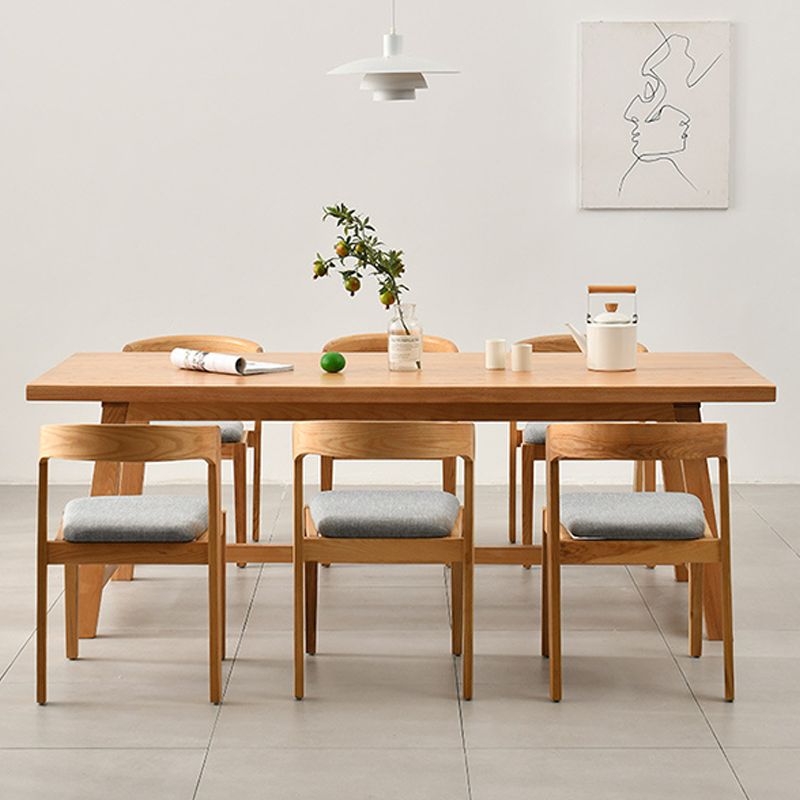 Rectangle Trestle Base Dining Table Medieval Modern Style Pine Wood Table for Kitchen