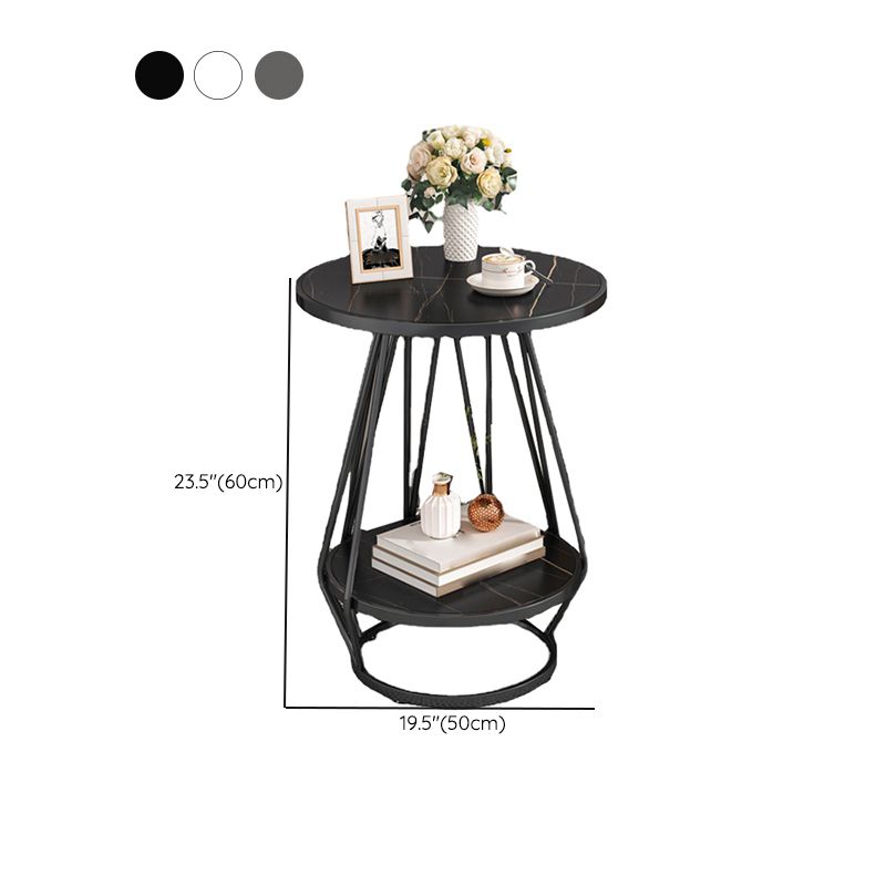 Modern Slate Round Side Table 19.69" W Metal Pedestal End Table with Shelf