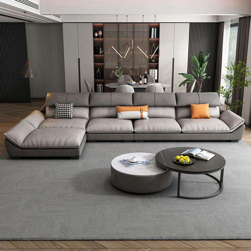 Pillow Top Arm Sectional L-shape 4-seater Faux Leather Sectional