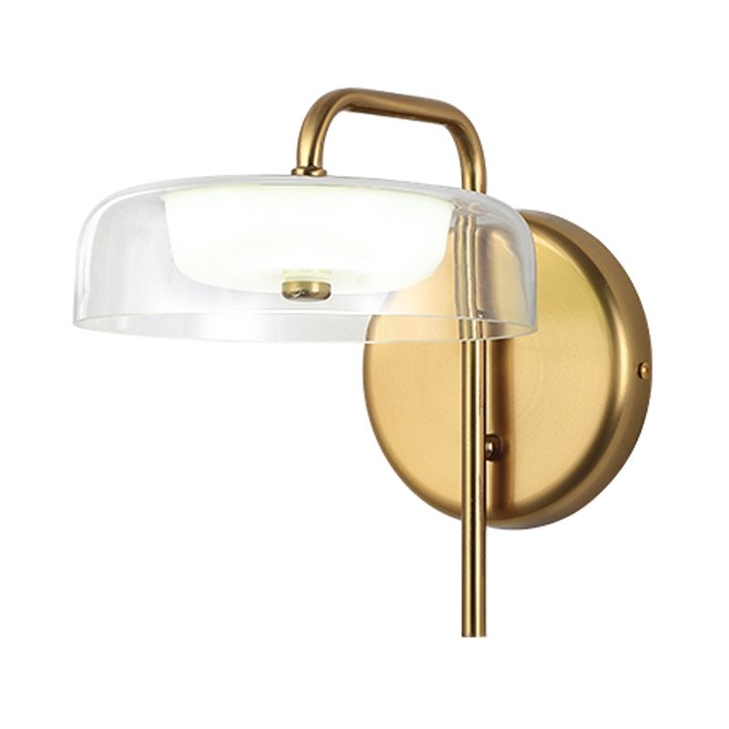 LED Bedside Wall Sconce Lighting Post-Modern Gold Wall Lamp Fixture with Bowl Clear Glass Shade
