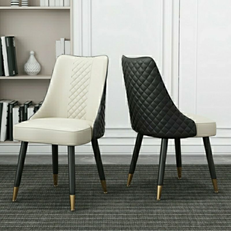 Glam Upholstered Dining Side Chair Faux Leather and Wood Side Chair