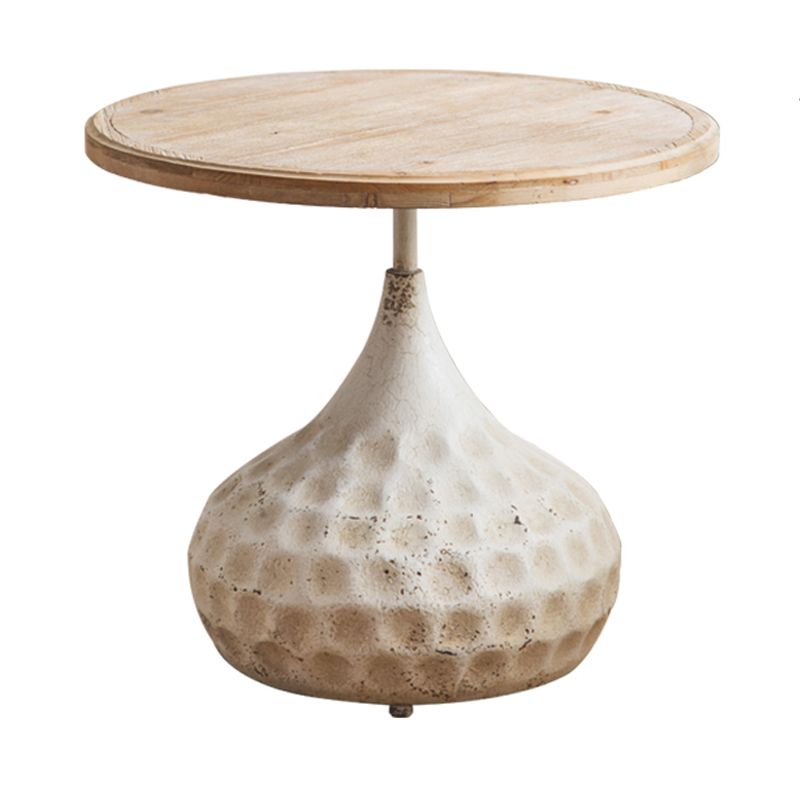 French Country Style Round Wood Top Side Table Iron Pedestal End Table