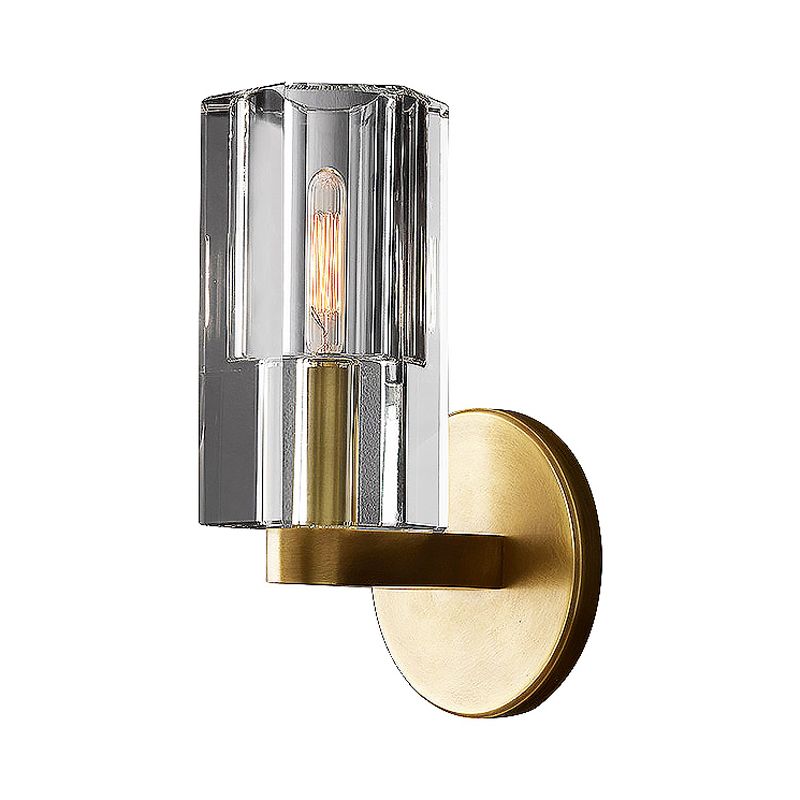 Faceted Clear Crystal Wall Lighting Minimalist 1 Light Gold Armed Sconce Light Fixture