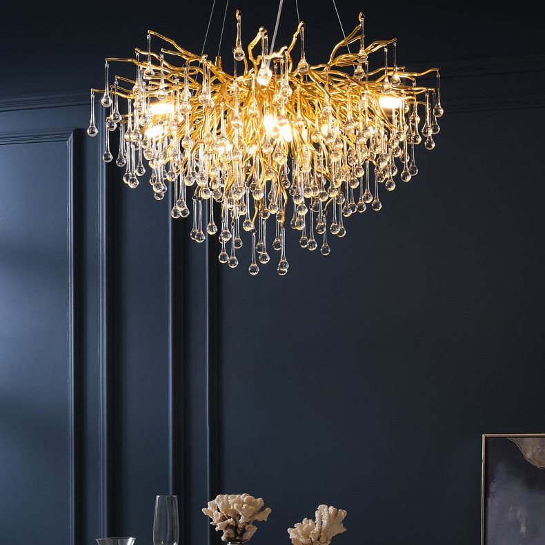 Gold Nest Chandelier Lighting Luxury Country Style Crystal Living Room Hanging Light