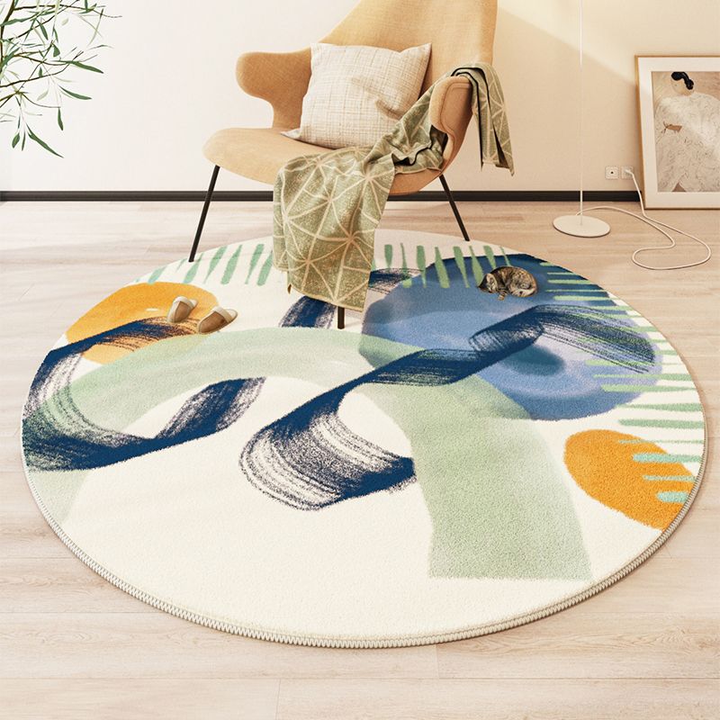 Navy Modern Rug Polyester Color Block Rug Washable Rug for Living Room