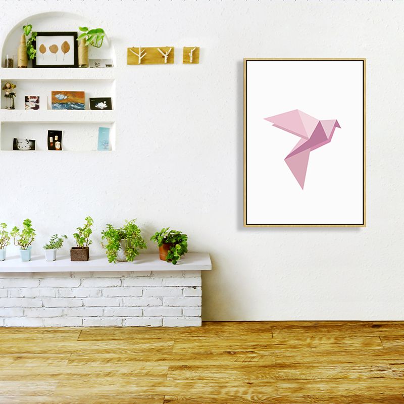Pink Paper Bird Art Print Geometric Minimalist Textured Canvas for House Interior