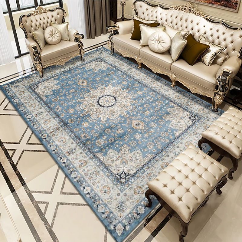 Classic Whitewashed Area Rug Olden Floral Printed Rug Anti-Slip Backing Carpet for Living Room