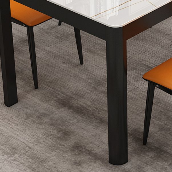 Rectangular Dining Table Modern Glass Tabletop with Black Steel Legs