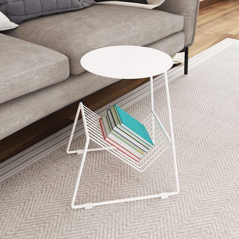 Metallic Frame End Table with Storage Round Accent Side Table