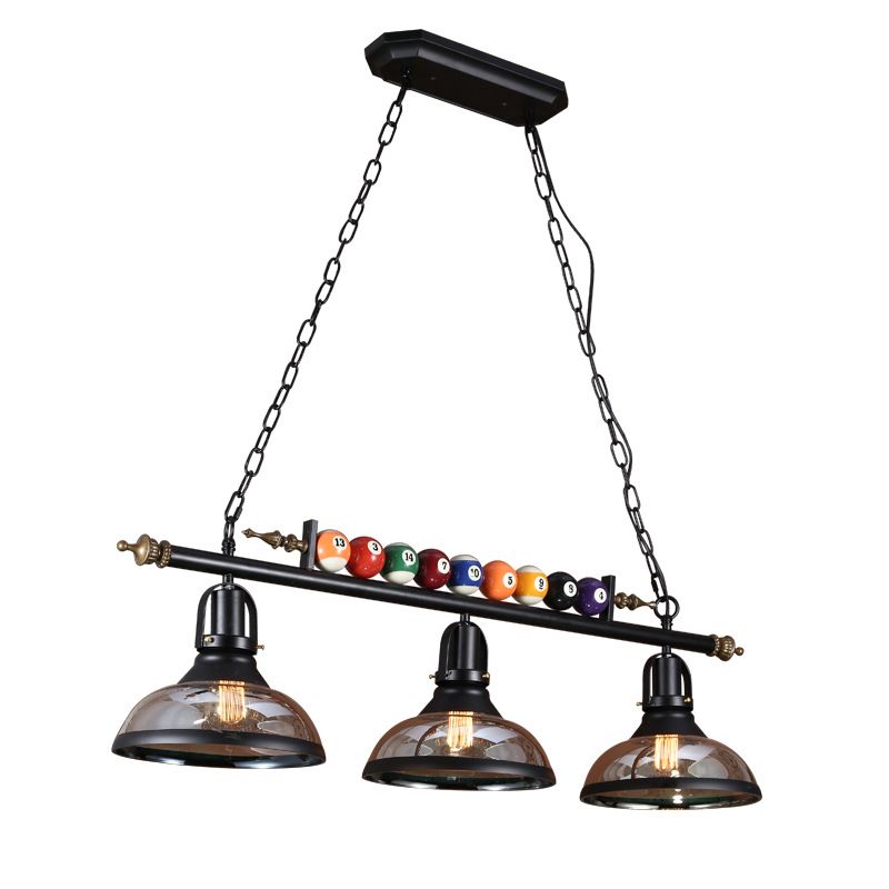 Metal Black Finish Island Lamp Shaded Industrial Style Hanging Light with Billiard Ball Deco