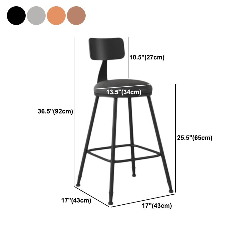 Industrial Armless Backrest Counter Stool Iron Dining Room Bar Stool with Seat and Pedal