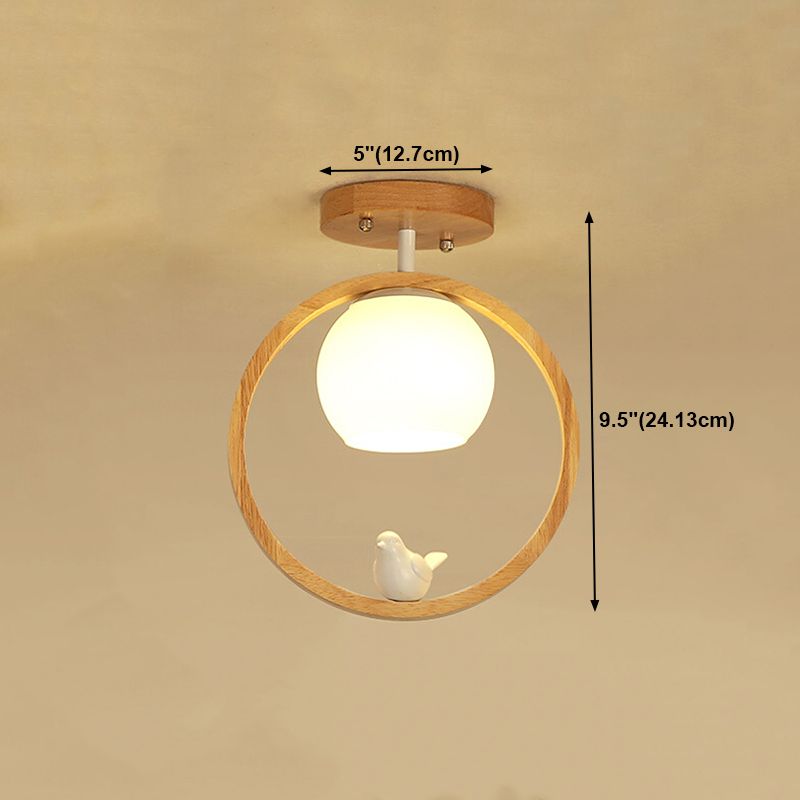 Contemporary Globe Flush Light Fixture Wood 1 Light Flush Mount Ceiling Fixture in Brown