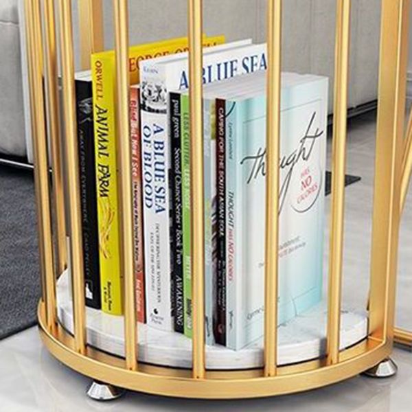 Specialty Stone Top Bar Table Glam White Bar Height Cocktail Table with Shelves