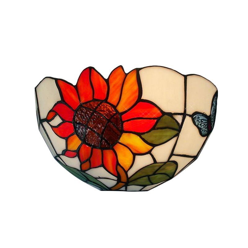 Sunflower Wall Lighting with Bowl Shade Stained Glass Rustic Tiffany Sconce Light
