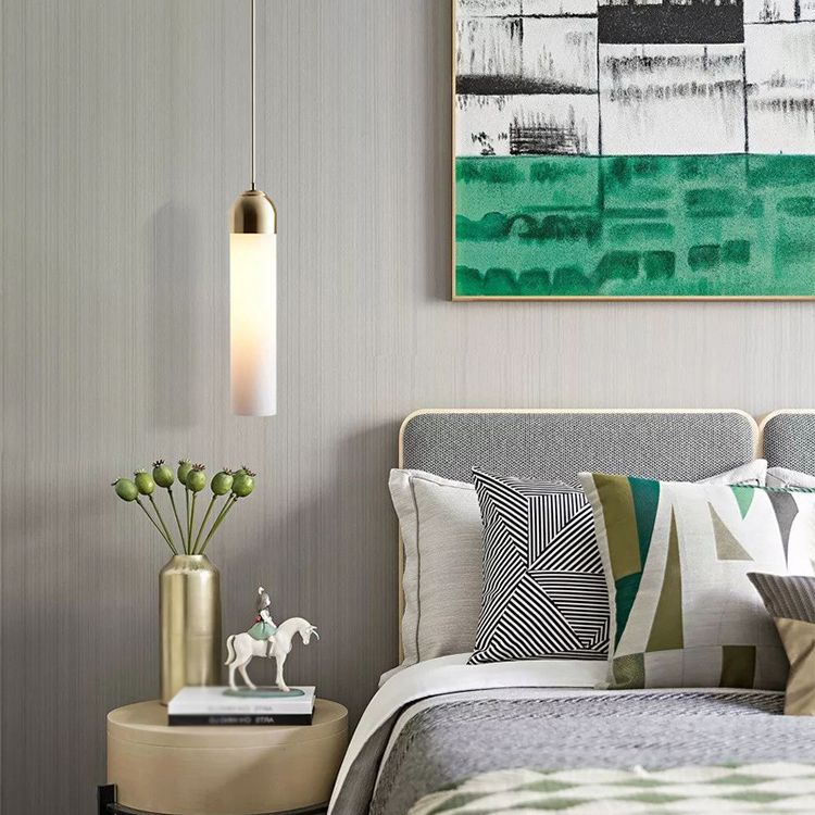 Cylindrical Pendant Light in Modern Style Electroplate Iron Hanging Lamp for Bedroom