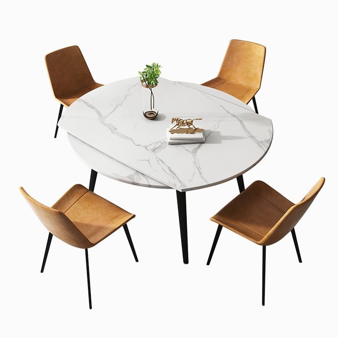 Round 4-foot Dining Site Table Simplicity Style Stone Drop-Leaf Dinette Table for Home