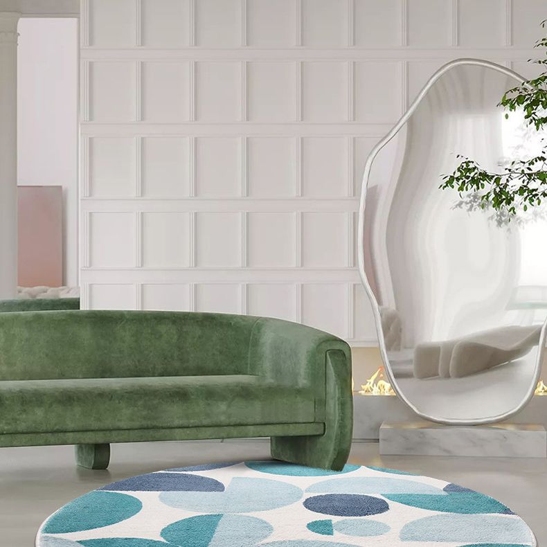 Contemporary Geometric Rug Green Polyester Indoor Carpet Washable Area Rug for Home Decor