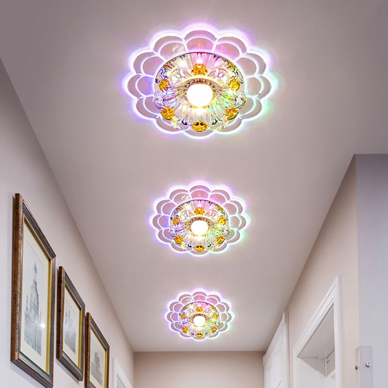 Scalloped Flush Mount Recessed Lighting Modern Crystal Clear LED Ceiling Fixture for Corridor