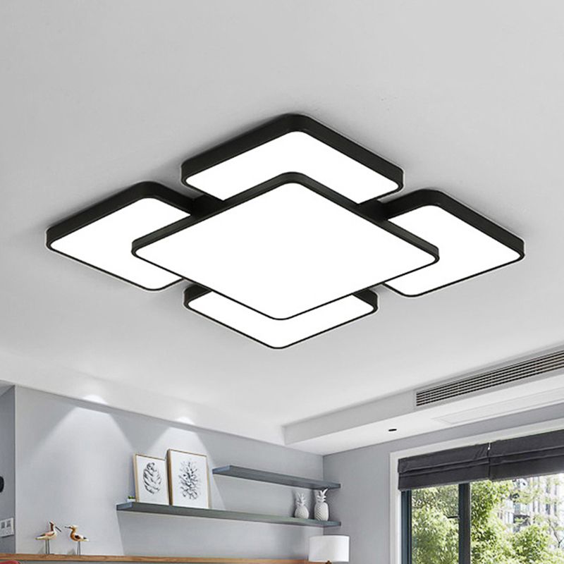 Lámpara empotrada de techo para dormitorio con pantalla cuadrada/rectangular, acrílico, 20,5"/24,5" W, 5/7 luces, lámpara de montaje empotrado estilo modernista en negro/blanco