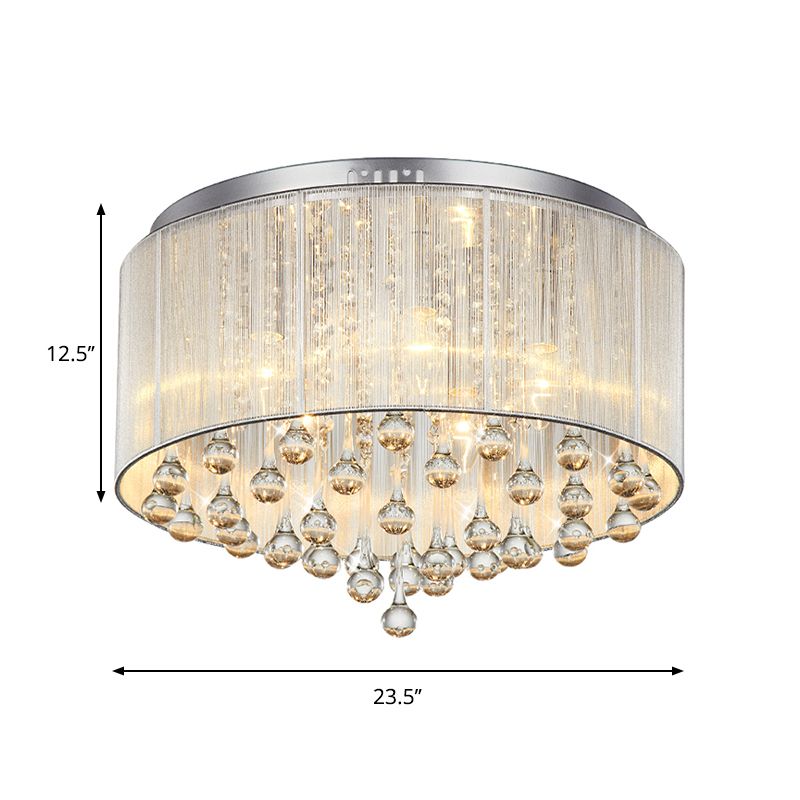Silver Flush Mount Drum Light Contemporary 6-Light Crystal Bedroom Flush Mount Fixture