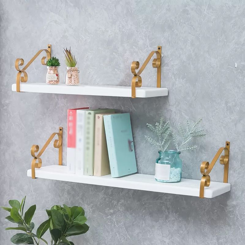 Closed Back Bookshelf Glam Style Wall Mounted Bookcase for Office Home Study Room