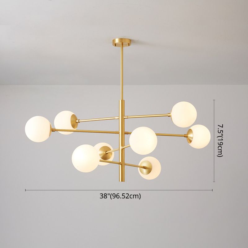 Post-Modern Hanging Chandelier Light Satin Opal Glass Ceiling Chandelier in Gold for Living Room