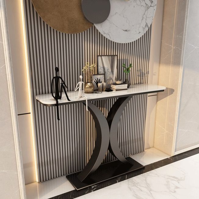 Glam Stone Oval Accent Table Scratch Resistant End Table for Hall