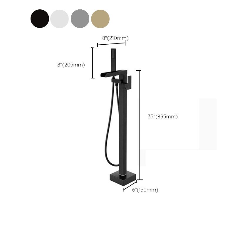 Modern Freestanding Tub Filler Trim Copper Floor Mounted with Handshower Bathroom Faucet
