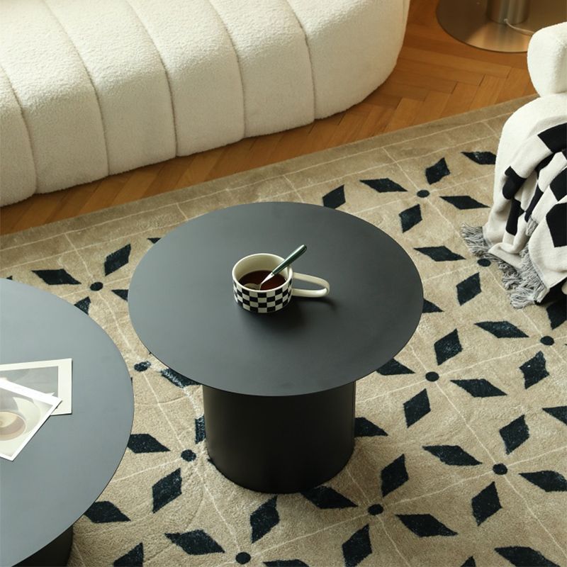Mid-Century Modern Round Top Coffee Table Iron Pedestal Cocktail Table