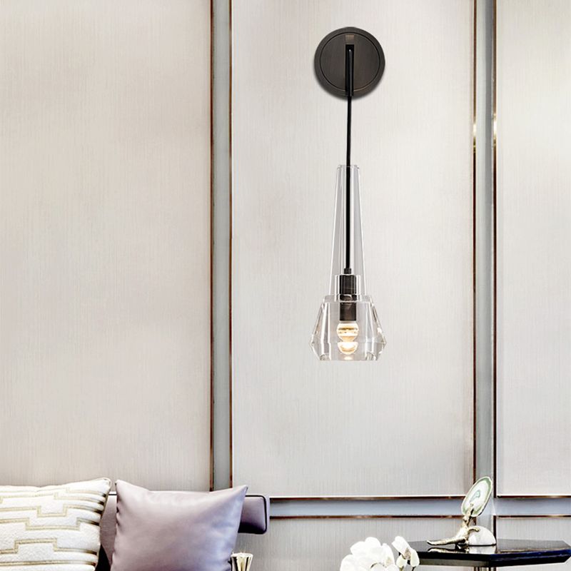 Crystal Unique Wall Sconce Modern 1 Light Wall Mount Light Fixture in Black