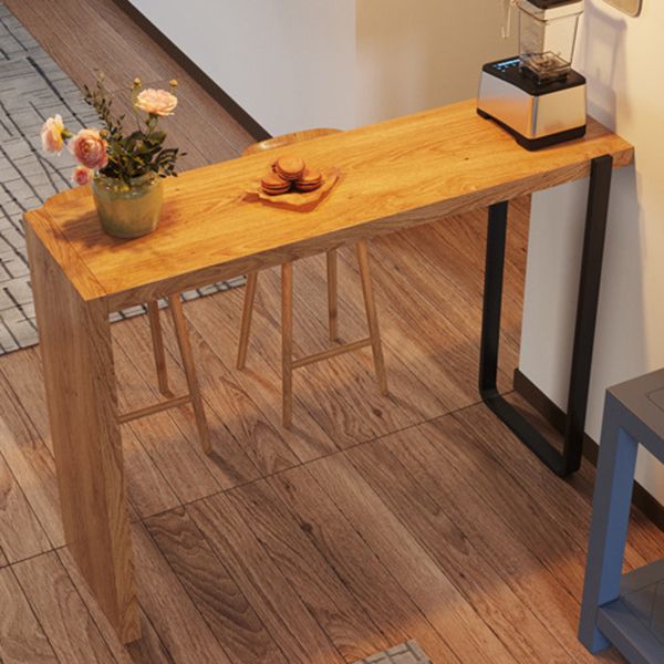 Modern Pine Wood Top Bar Table Brown Pub Table with Double Pedestal