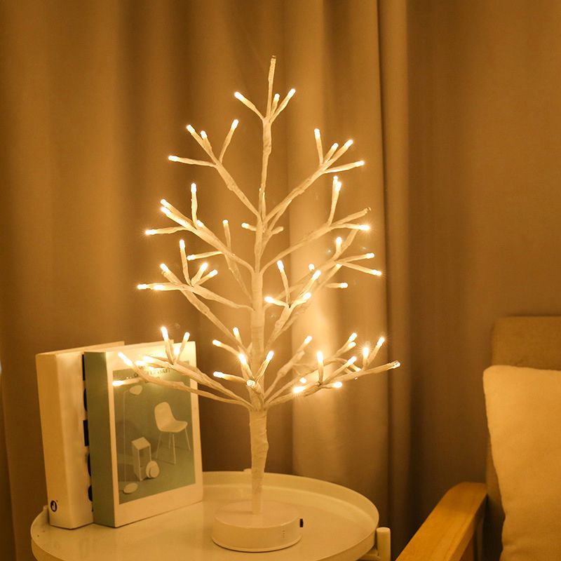 Plastic Tree Shaped Nightstand Lamp Nordic Style White LED Table Light for Bedroom