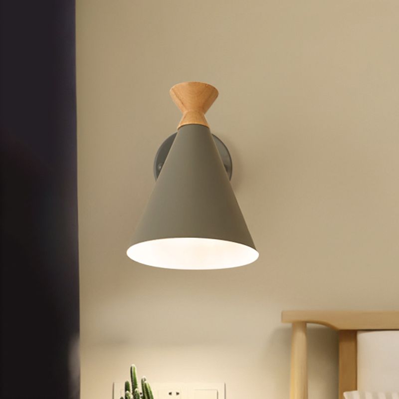 Metal Cone Shade Wall Light Nordic Style Rotatable 1 Light Bedside Reading Light in Blue/Green/Grey/White