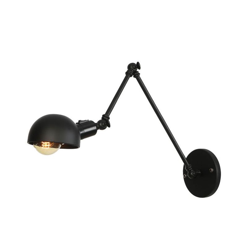 Modern Style Round Shade Swing Arm Wall Lighting Metal 1 Light Sconce Lamp in Black