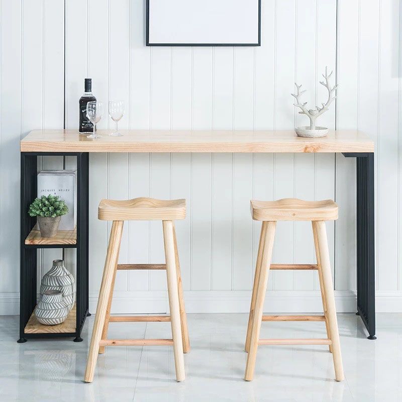 Industrial Bar Table Set 1/3 Pieces Solid Wood Bar Stool and Table Set