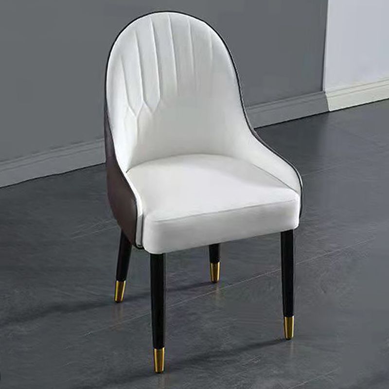 Glam Upholstered Dining Chairs Faux Leather Kitchen Dining Chair with Wood Legs
