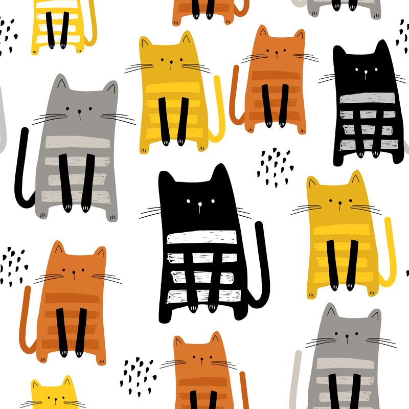 Kids Kitty Wall Paper Mural White Moisture Resistant Wall Art for Nursery, Custom Size