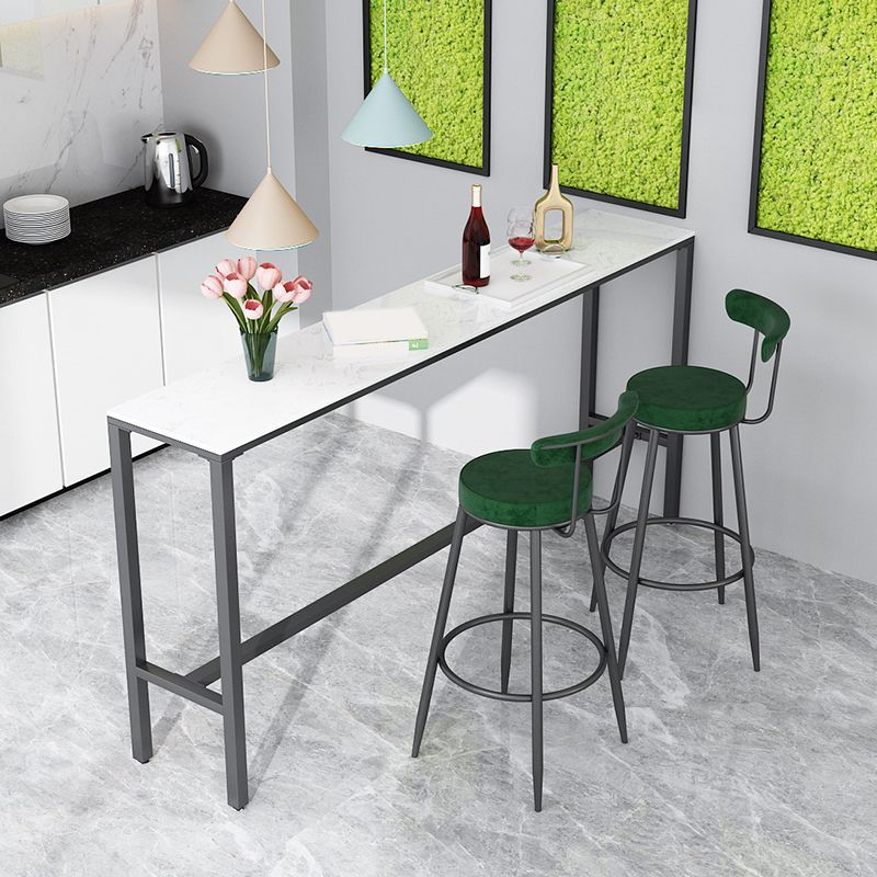 Modern Faux Marble Rectangle White Top Trestle Bar Dining Table for Kitchen
