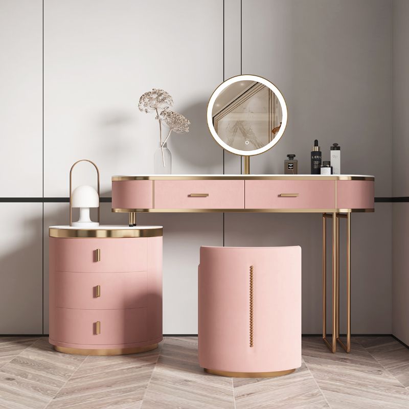 29.52" Height Pink Slate Top Dressing Table with Drawers Make-up Vanity