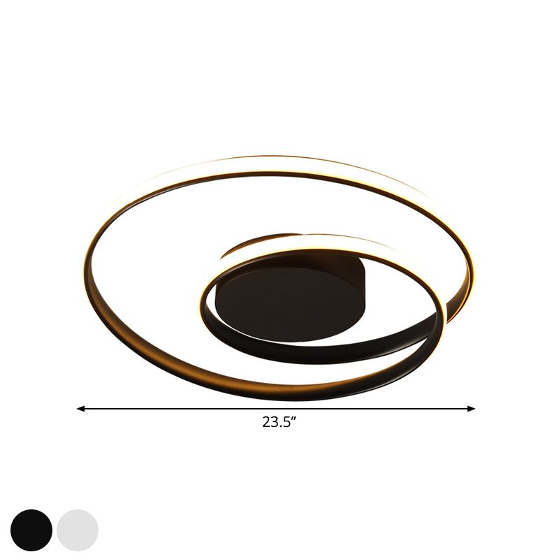 Plafonnier circulaire noir/blanc contemporain de 18"/23,5" de large à LED en métal avec lumière chaude/blanche
