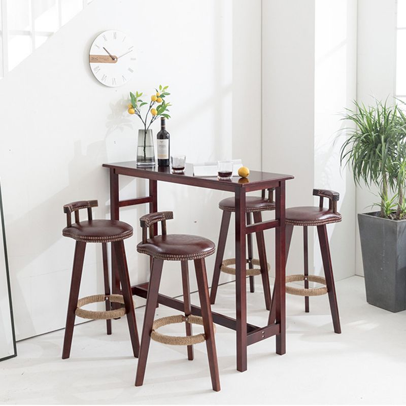 Industrial Solid Wood Bar Table Trestle Base Bar Table for Dining Room