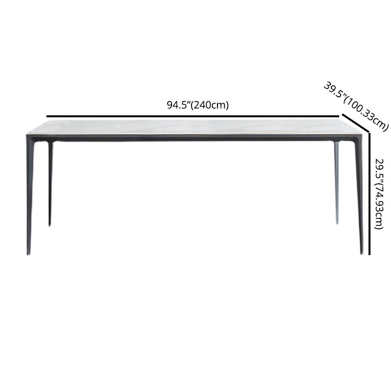 Modern Sintered Stone White Dining Set with Rectangle Table and Black Legs Home Dining Set
