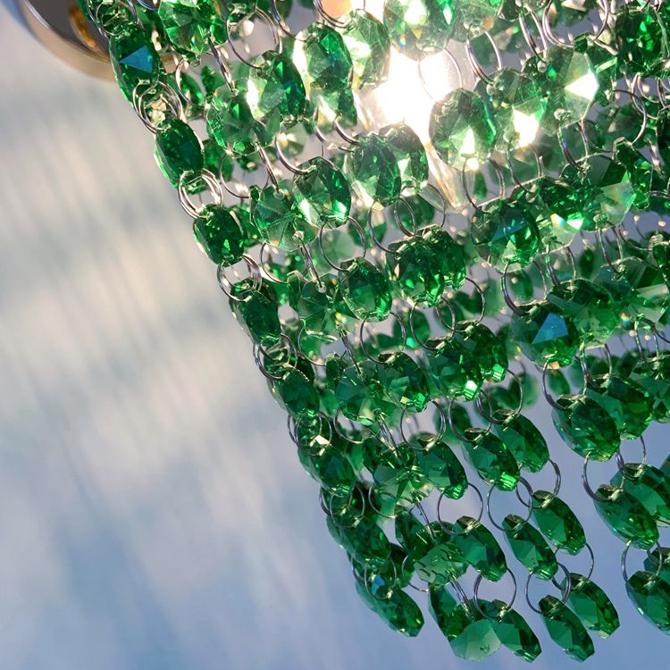 Half Cylinder Shade Crystal Wall Sconce Modern 1 Light Wall Mount Light Fixture in Green