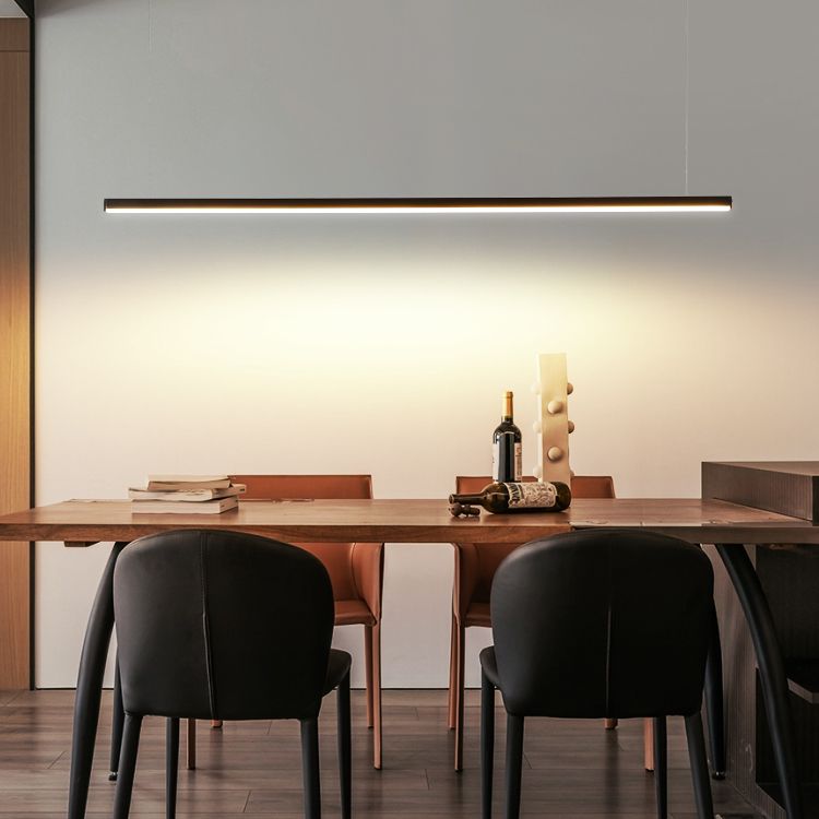 Estilo moderno de forma lineal isla luz de metal 1 idea de iluminación de la isla ligera en negro