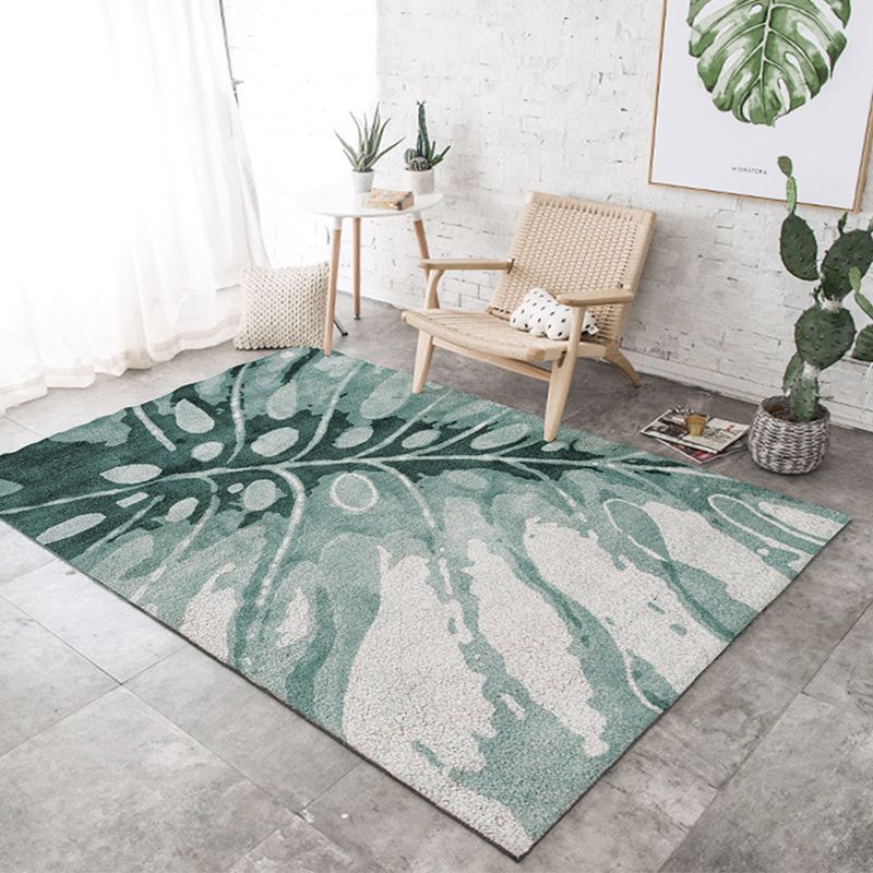 Multi-Colored Plant Print Rug Polyester Nordic Carpet Stain Resistant Pet Friendly Non-Slip Rug for Family Room