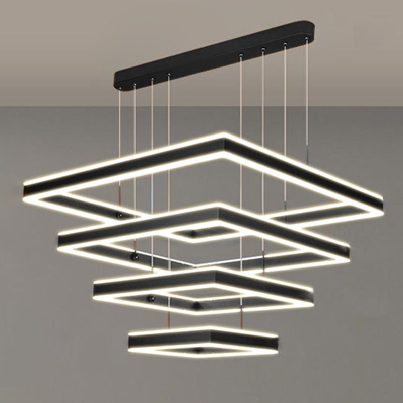 Modern Square Chandelier Light Fixtures Multi-Tier Hanging Pendant Lamps for Living Room