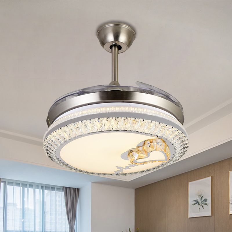 Circle Semi Flush Light Modern Crystal 19 "W Led Chrom Deckenventilator Beleuchtung mit liebevollem Herz-/Blumendesign, 4 Klingen