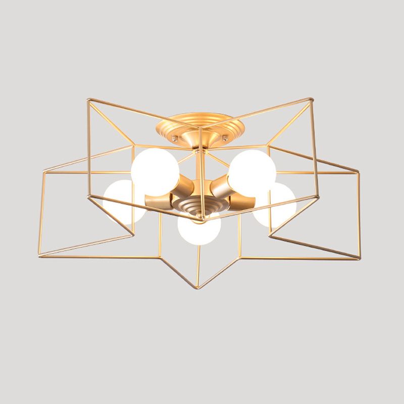 Modern Metal Semi Flush Mount Ceiling Light Star Shape 5 Lights Semi Mount Lighting