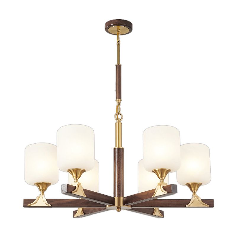 Contemporary Cylinder Chandelier Pendant Light Wood Suspension Pendant Light for Living Room