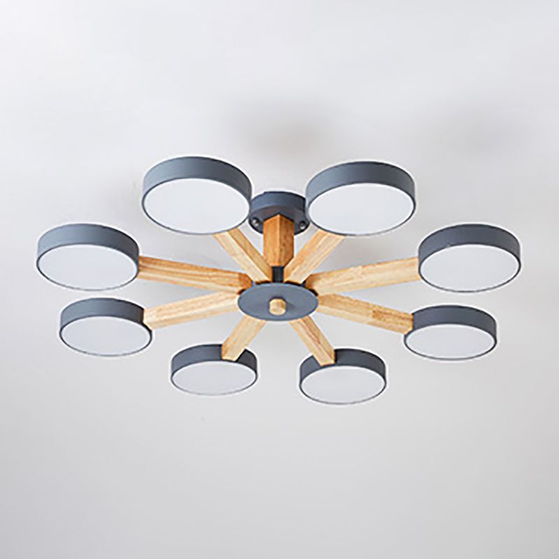 Nordic Round Ceiling Light Wood Multi Light LED Flush Mount Light for Living Room
